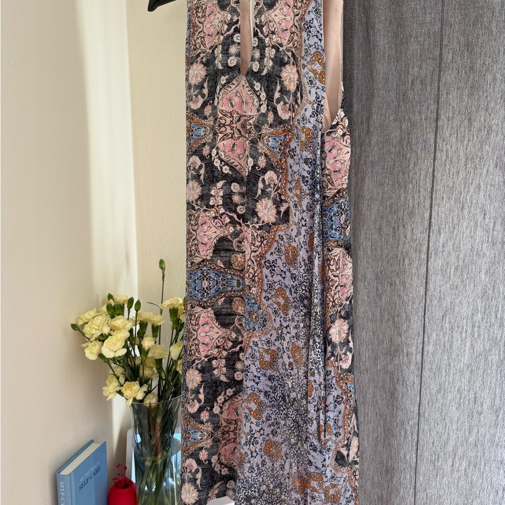 100% silk - Lavender Brown Pink and Gray Spaghetti Strap Sundress